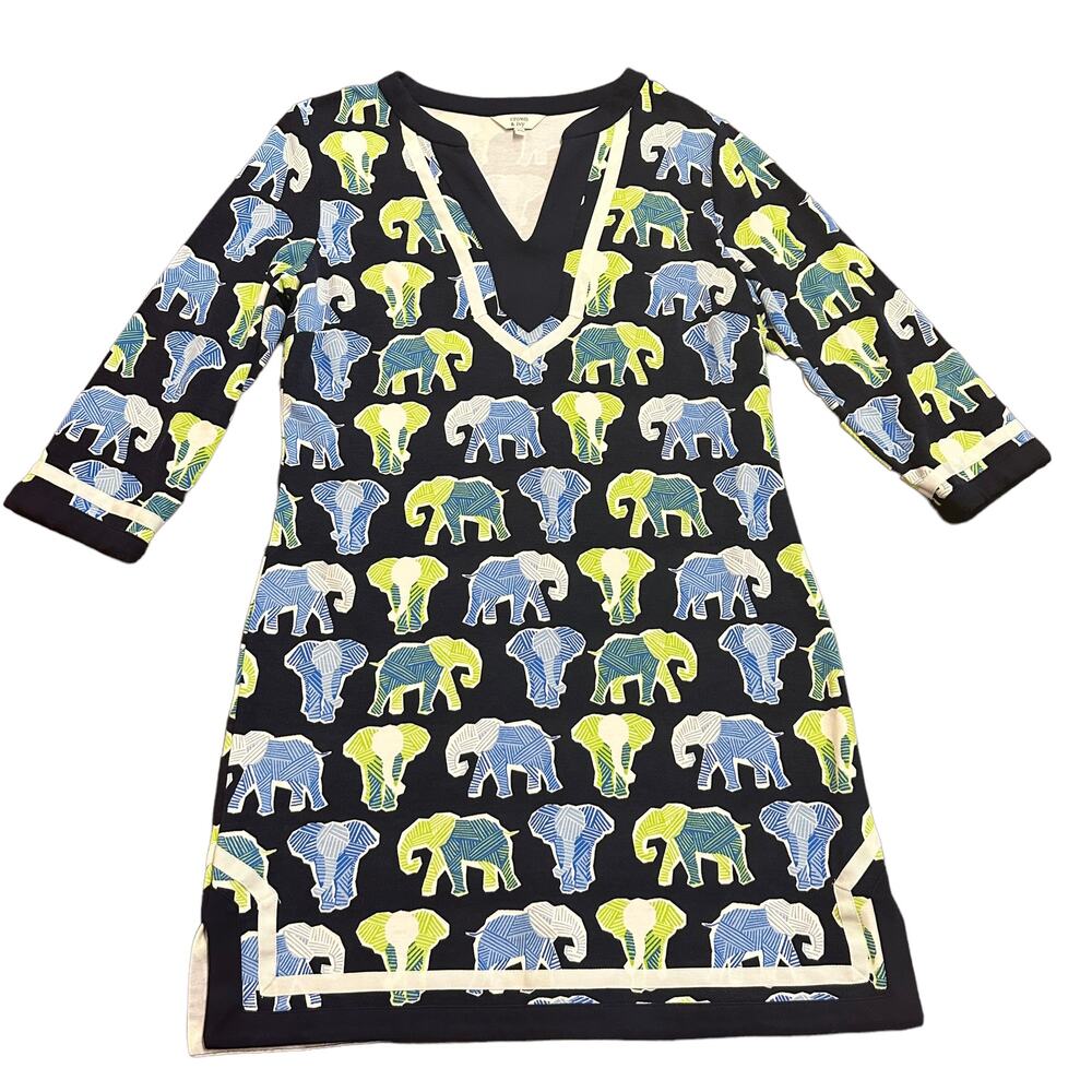 Crown & Ivy Womens dress, navy and multicolor elephants print, XS